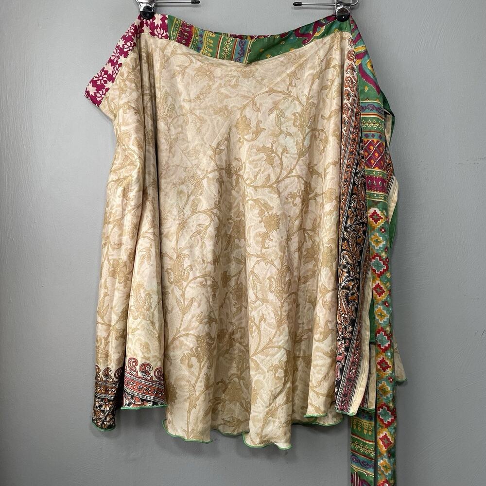 Silky Wrap Skirt One Size Reversible Sari Sarong Tribal Ethnic Bohemian Gypsy - Picture 5 of 9